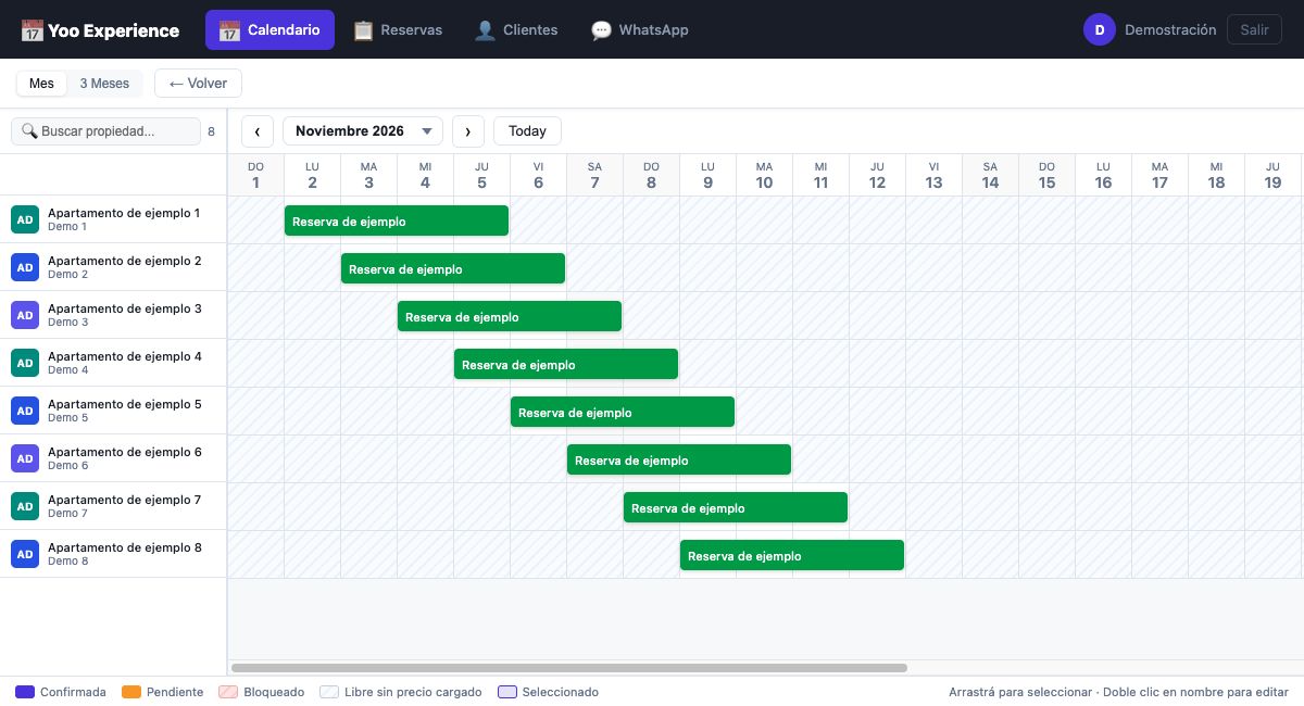 Calendario del sistema con datos de demostración